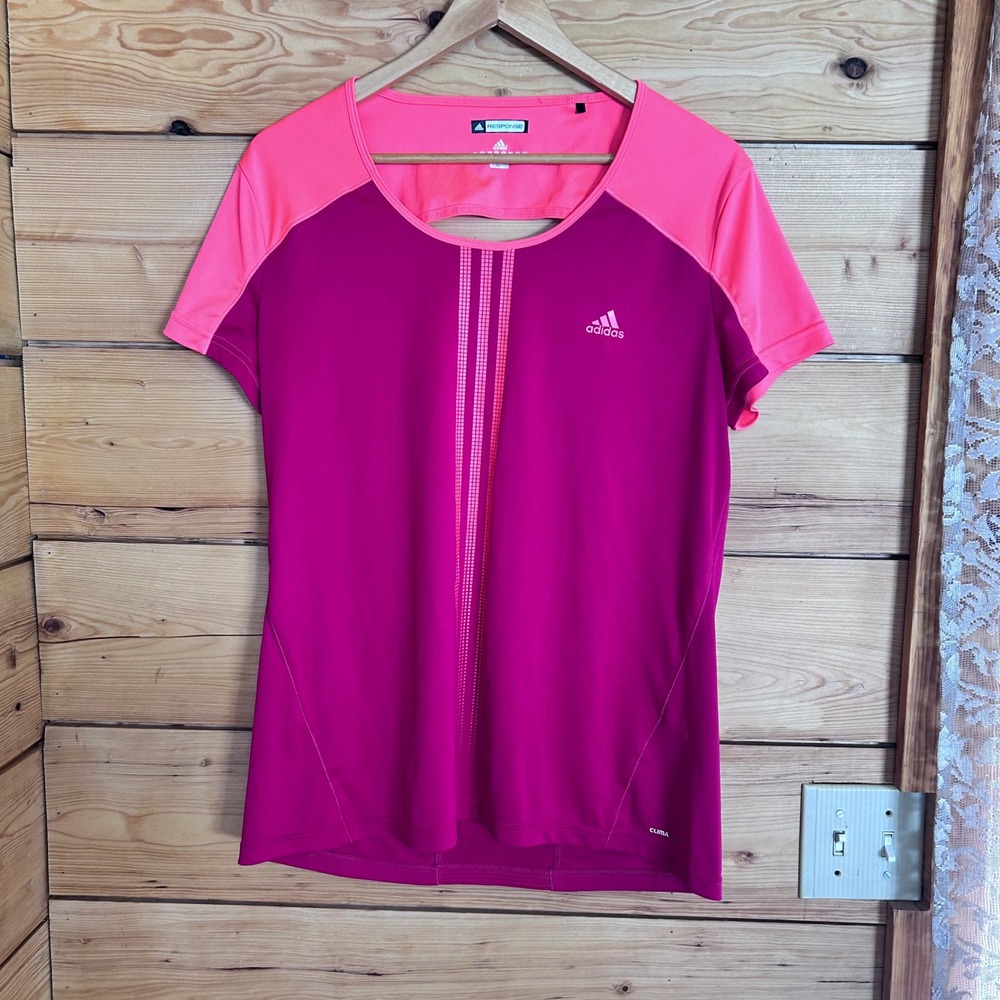 Response ClimaCool Running Shirt Womens X-Large Magenta Pink Cutout Back Adidas